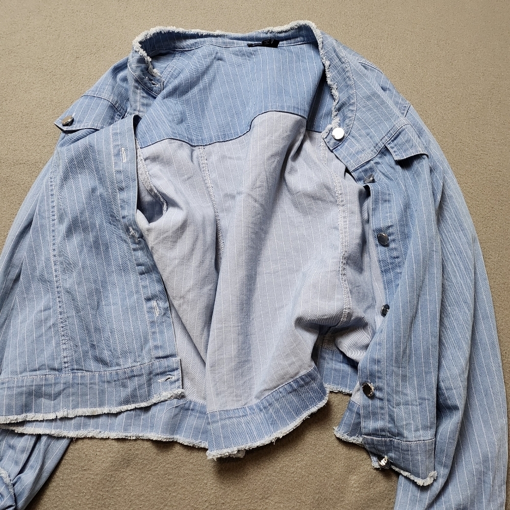 Bylyse Pinstripe Light Denim Jacket Colourful Size XXL - Picture 7 of 12